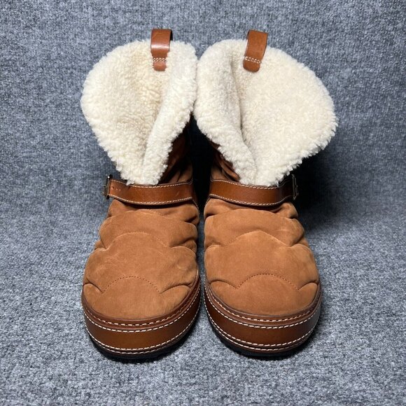 Chloe Maxie Shearling Fur Lined Brown Tan Snow Boots Fold Down Size 36 / US 6 - Picture 2 of 11